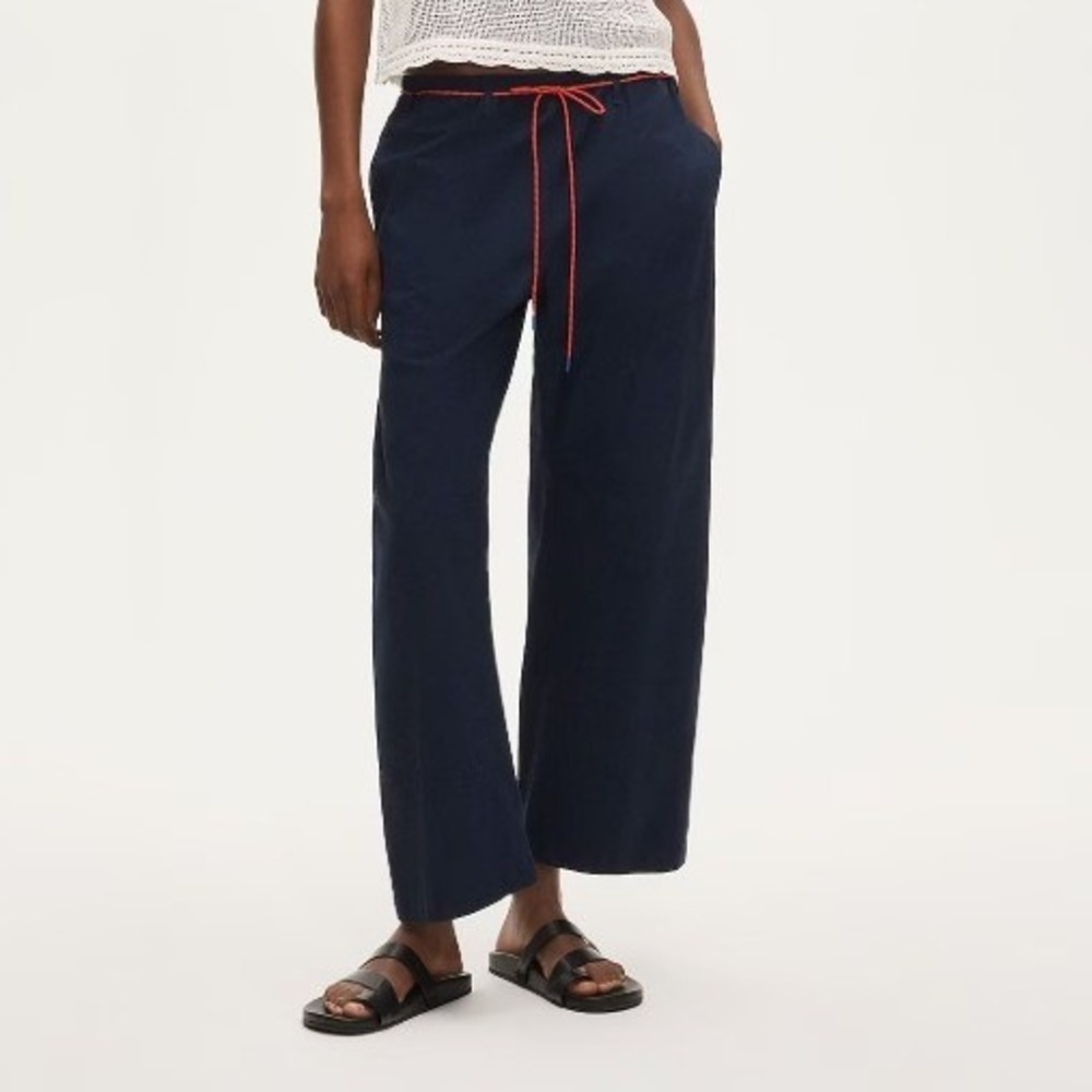 J.Crew Petite Luna Pant Navy Blue Wide Leg Cotton Poplin CU890 MP